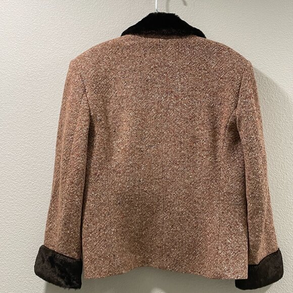 THE LIMITED New Wool Blend Tweed Vintage Blazer Faux Fur Trim Brown Size 12 - Picture 3 of 11